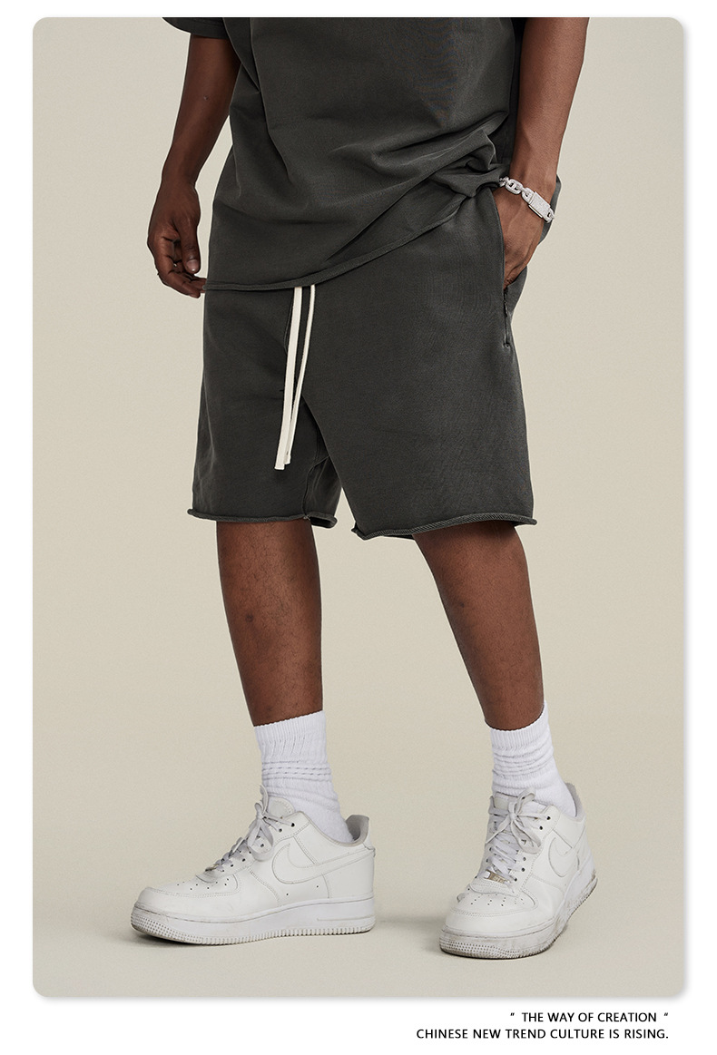 Men's Vintage Cotton Sweat Shorts, Heavyweight Washed Loose Fit Summer Gym Shorts