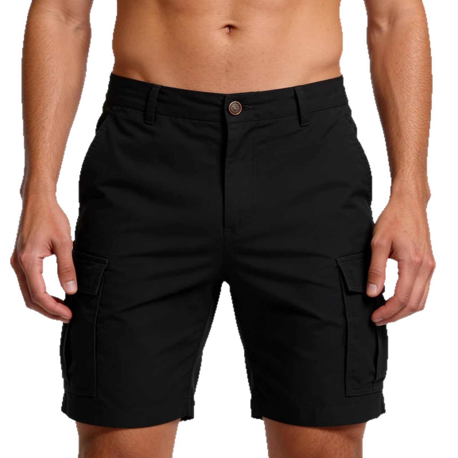 Men's Casual Cargo Shorts, Loose Straight Fit Polyester Summer Shorts, Solid Color