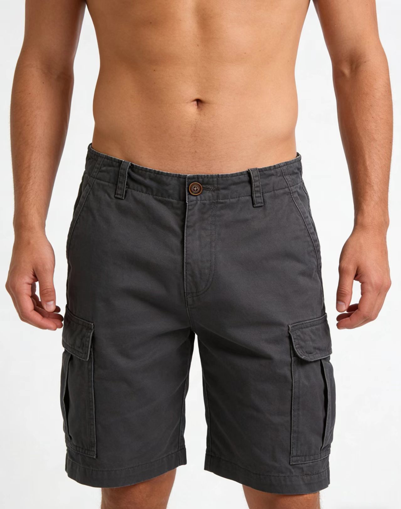 Men's Casual Cargo Shorts, Loose Straight Fit Polyester Summer Shorts, Solid Color