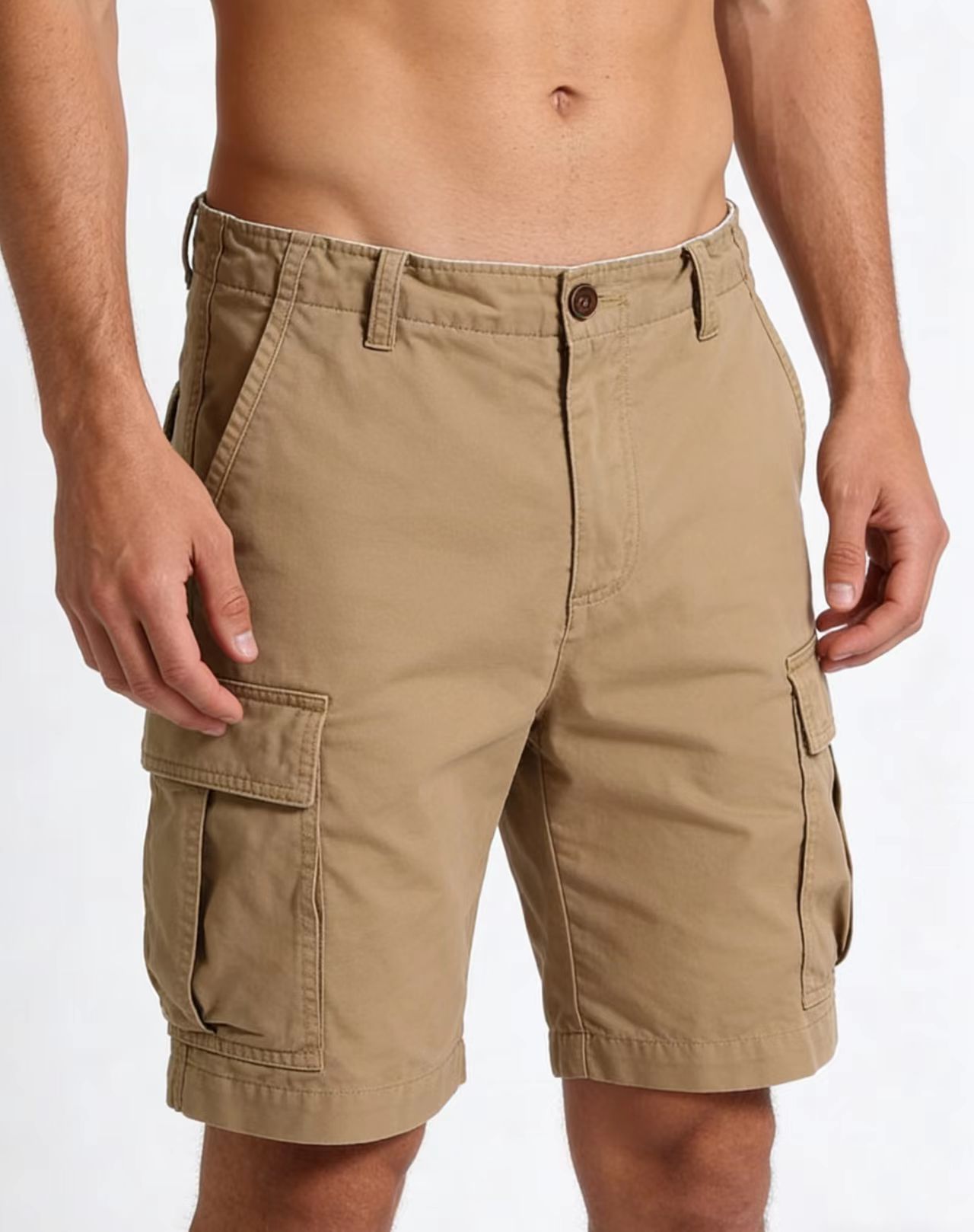 Men's Casual Cargo Shorts, Loose Straight Fit Polyester Summer Shorts, Solid Color