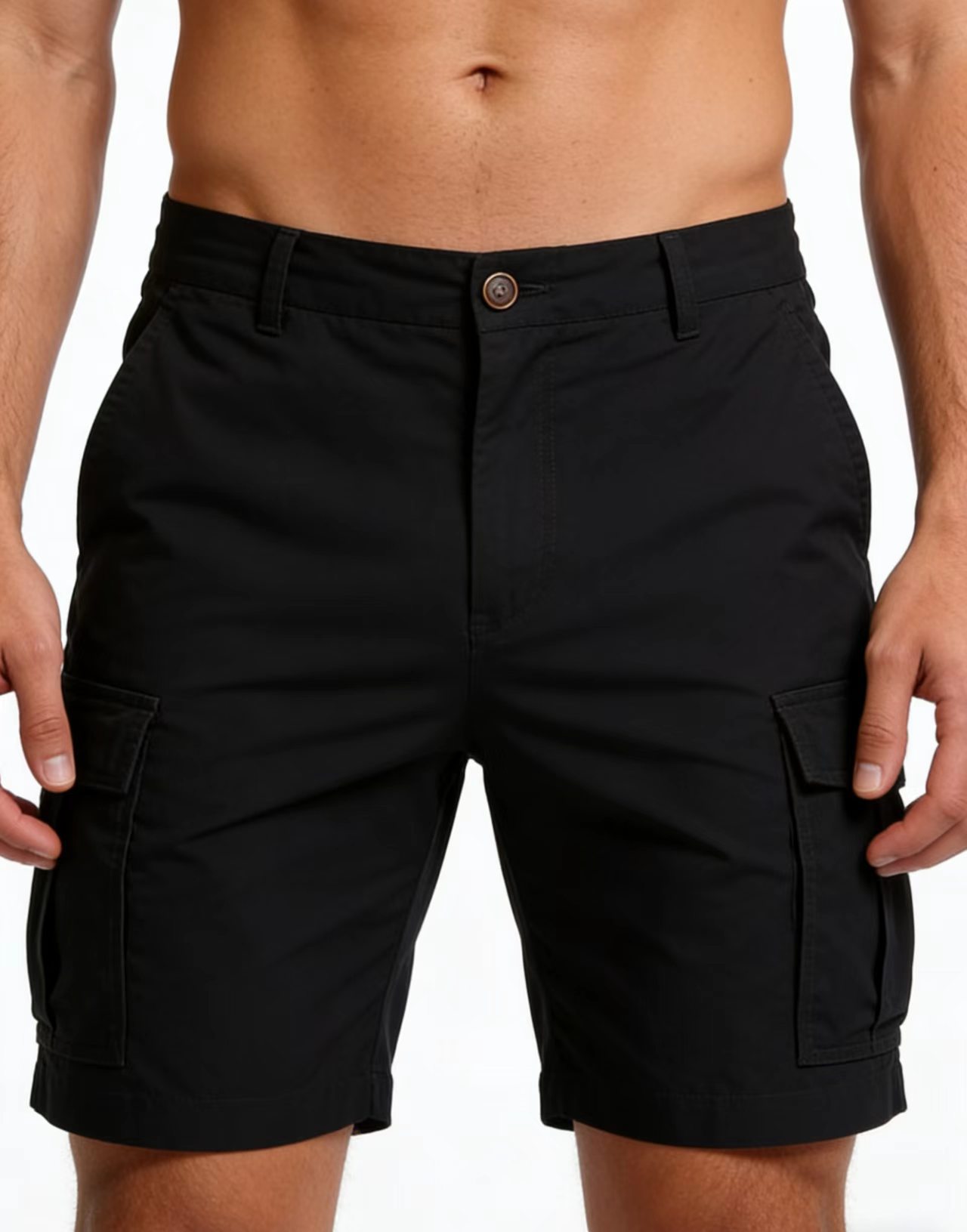 Men's Casual Cargo Shorts, Loose Straight Fit Polyester Summer Shorts, Solid Color
