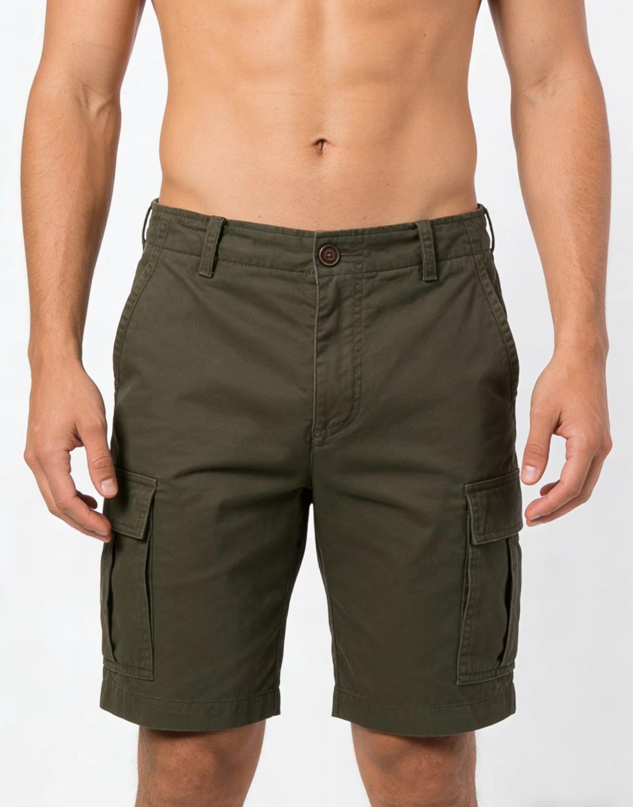 Men's Casual Cargo Shorts, Loose Straight Fit Polyester Summer Shorts, Solid Color