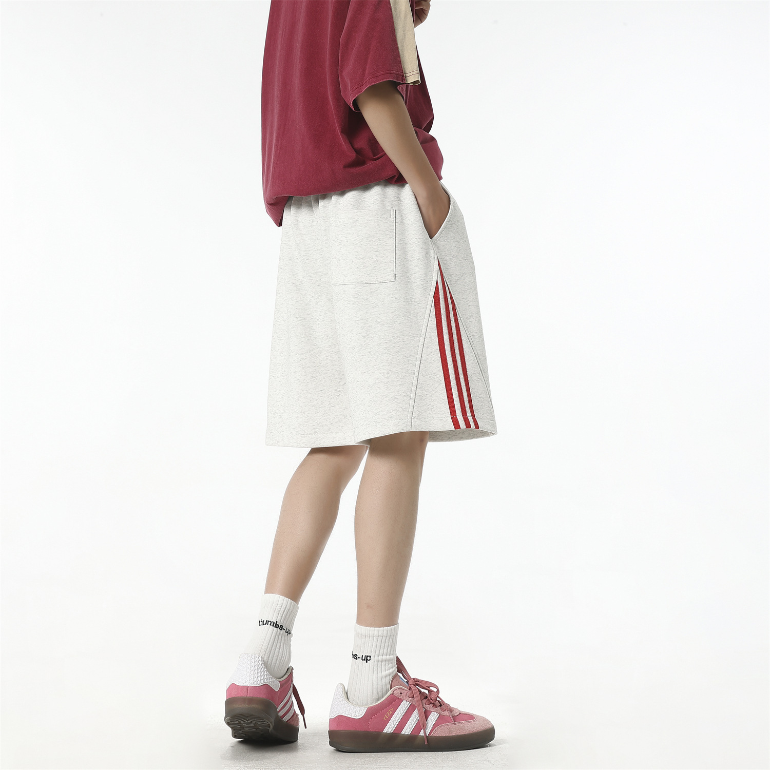 Men's Cotton Blend 5-Inch Athletic Shorts, Loose Fit Summer Sports Shorts with Side Stripes