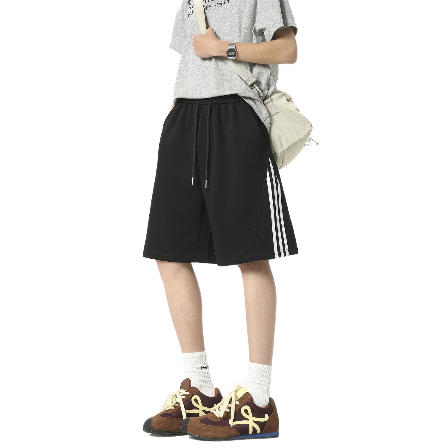 Men's Cotton Blend 5-Inch Athletic Shorts, Loose Fit Summer Sports Shorts with Side Stripes