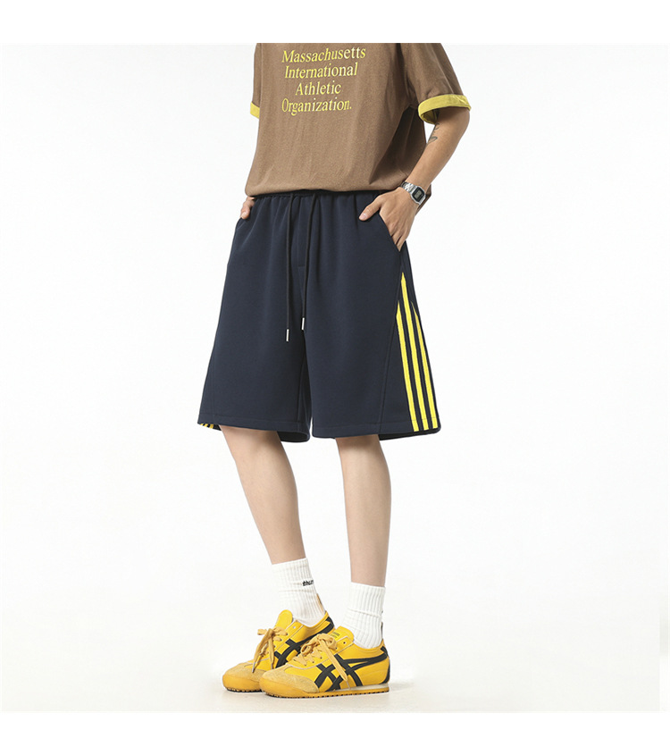 Men's Cotton Blend 5-Inch Athletic Shorts, Loose Fit Summer Sports Shorts with Side Stripes