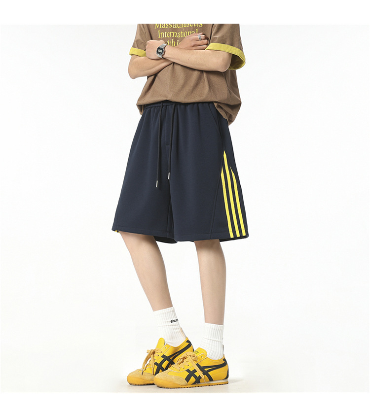 Men's Cotton Blend 5-Inch Athletic Shorts, Loose Fit Summer Sports Shorts with Side Stripes