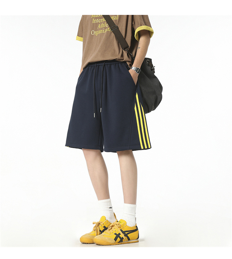 Men's Cotton Blend 5-Inch Athletic Shorts, Loose Fit Summer Sports Shorts with Side Stripes