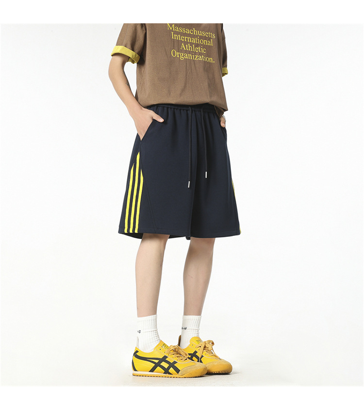 Men's Cotton Blend 5-Inch Athletic Shorts, Loose Fit Summer Sports Shorts with Side Stripes