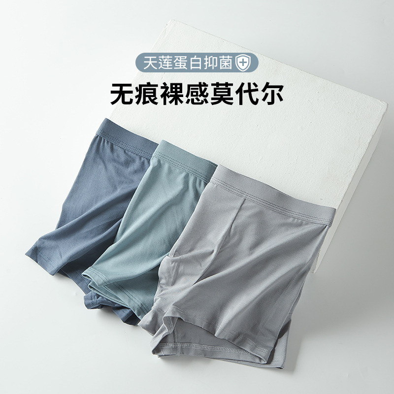 Men's Seamless Modal Boxer Briefs, Breathable Antibacterial Solid Color Underwear, Plus Size