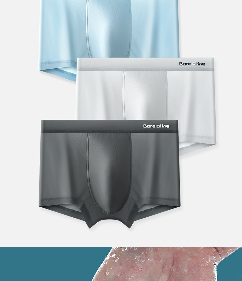 Men's 3-Pack Ice Silk Boxer Briefs, Summer Thin Breathable Cool Antibacterial Underwear