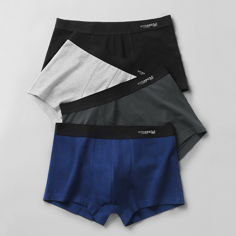 Hengyuanxiang Men's Cotton Boxer Briefs, Breathable Seamless Mid-Rise Underwear, 4-Pack