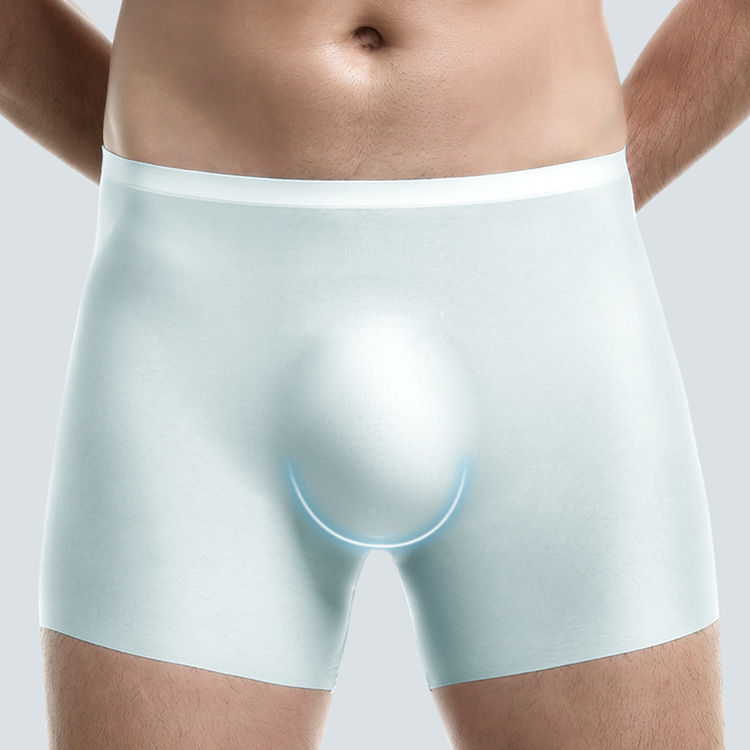 Men's Ice Silk Boxer Briefs, Breathable Seamless Thin Flat Front Underwear for Summer Sports, Solid Colors