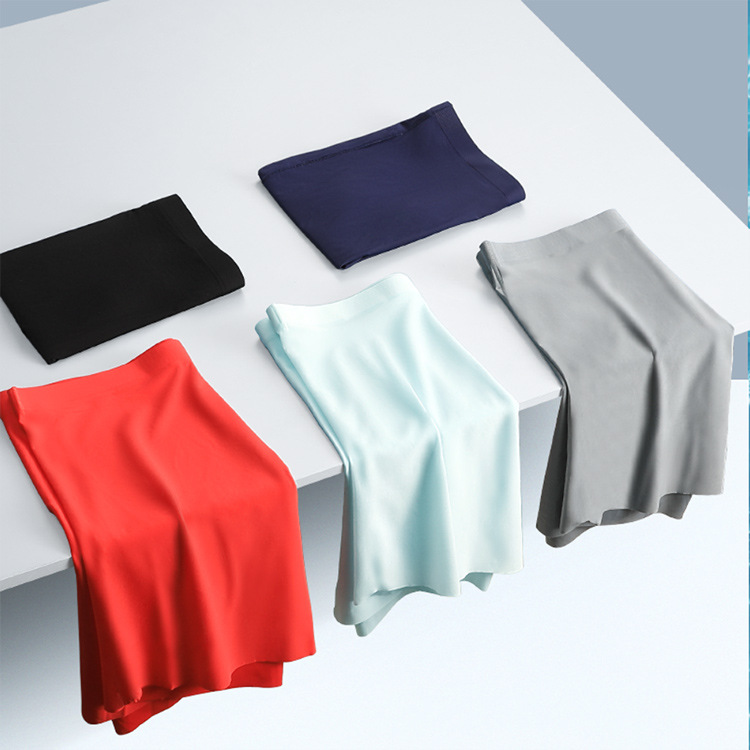 Men's Ice Silk Boxer Briefs, Breathable Seamless Thin Flat Front Underwear for Summer Sports, Solid Colors