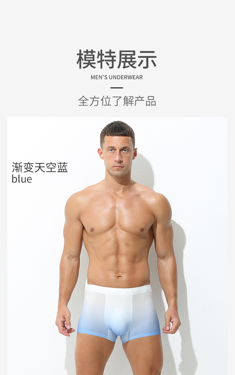 Men's Seamless Ice Silk Boxer Briefs, Breathable Gradient Sports Underwear, Mid Rise