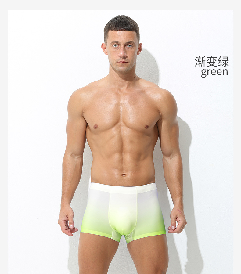 Men's Seamless Ice Silk Boxer Briefs, Breathable Gradient Sports Underwear, Mid Rise