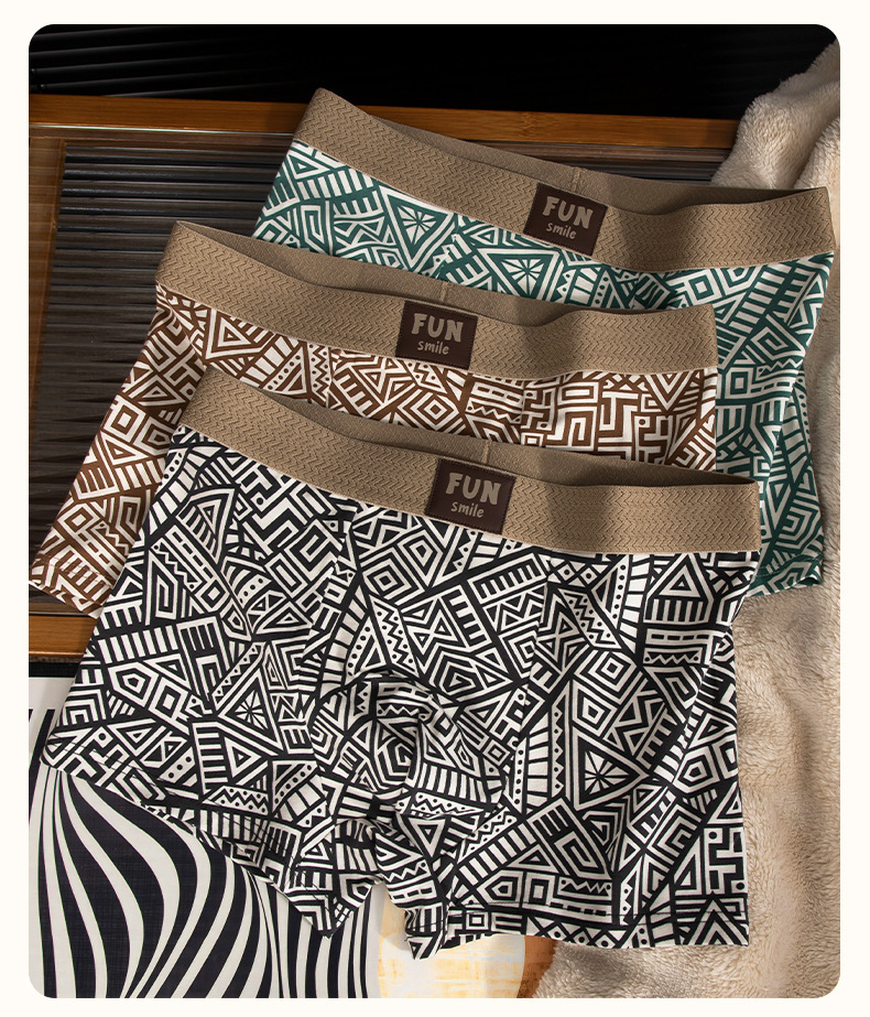 Men's Cotton Boxer Briefs Vintage Ethnic Print Breathable Lightweight Soft Stretch Underwear