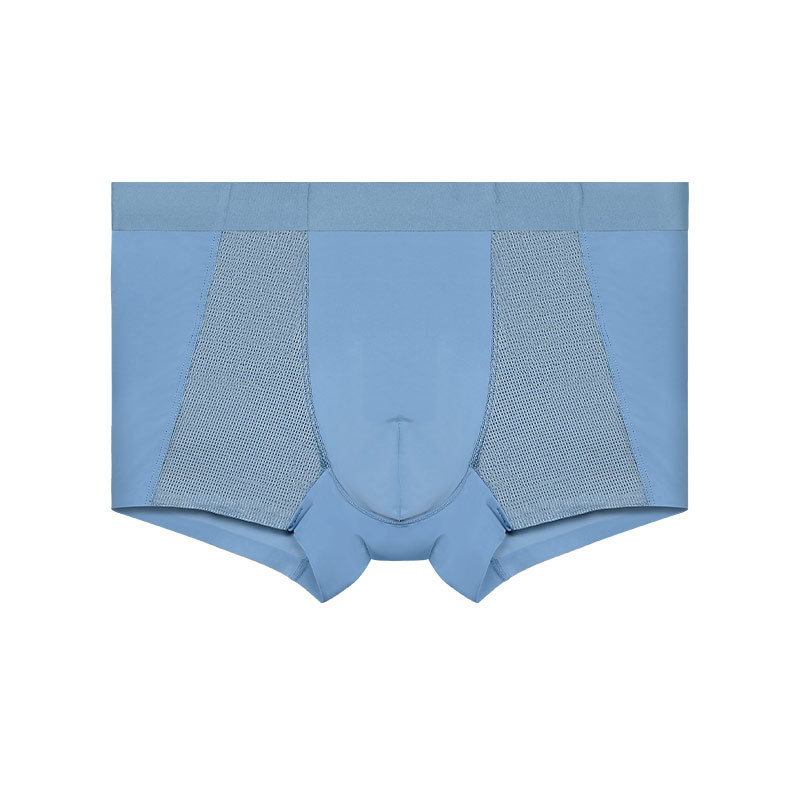 Men's Seamless Ice Silk Boxer Briefs, Breathable Mesh Sports Underwear, Mid Rise Solid Color