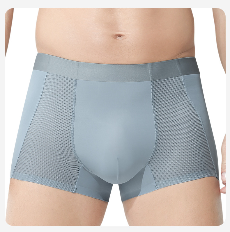 Men's Seamless Ice Silk Boxer Briefs, Breathable Mesh Sports Underwear, Mid Rise Solid Color