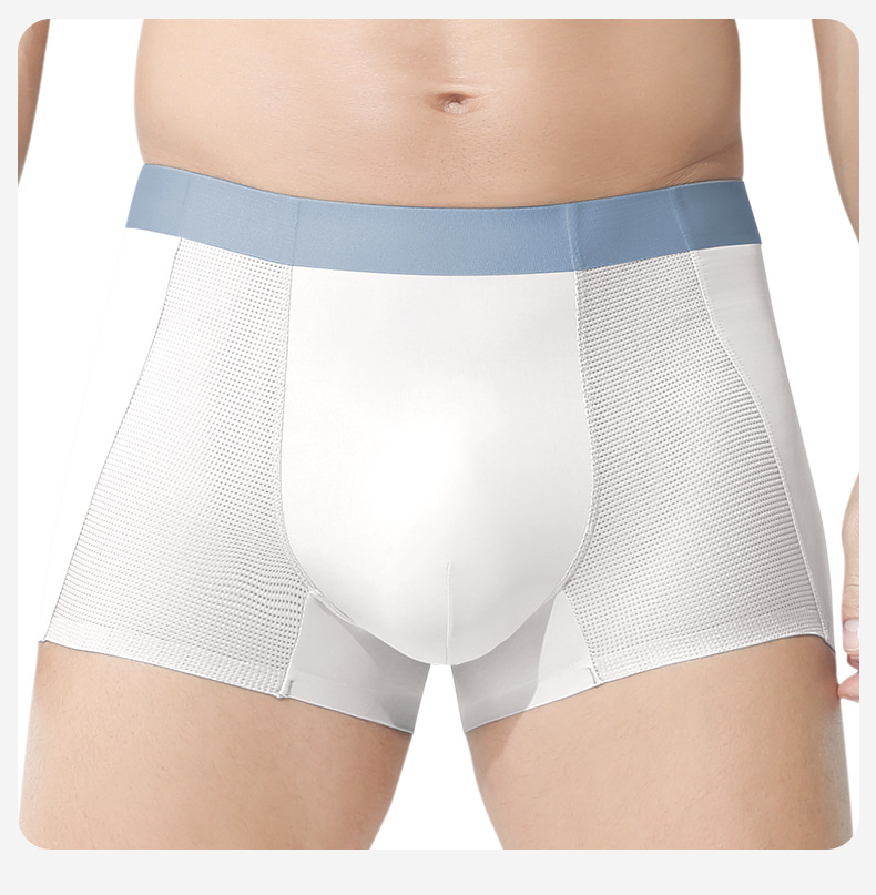 Men's Seamless Ice Silk Boxer Briefs, Breathable Mesh Sports Underwear, Mid Rise Solid Color