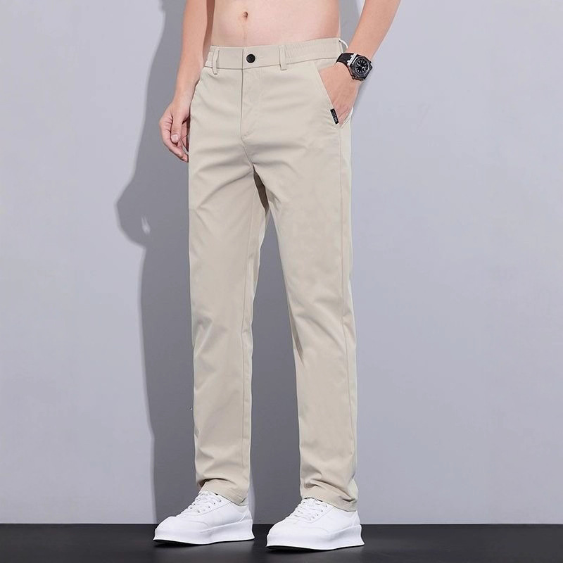 Men's Straight Leg Casual Pants Spring Autumn Light Business Trousers Solid Color Polyester