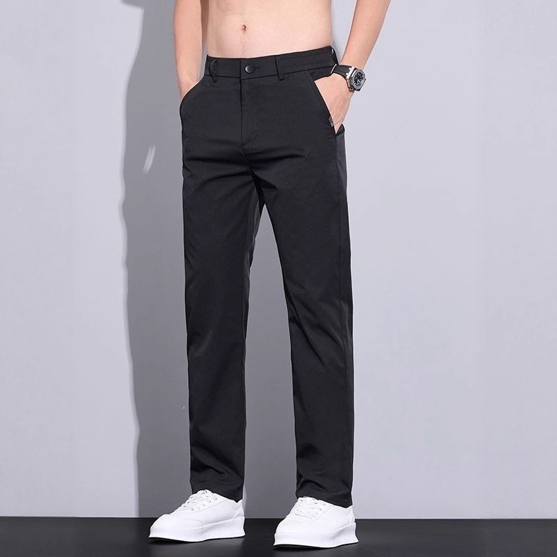 Men's Straight Leg Casual Pants Spring Autumn Light Business Trousers Solid Color Polyester