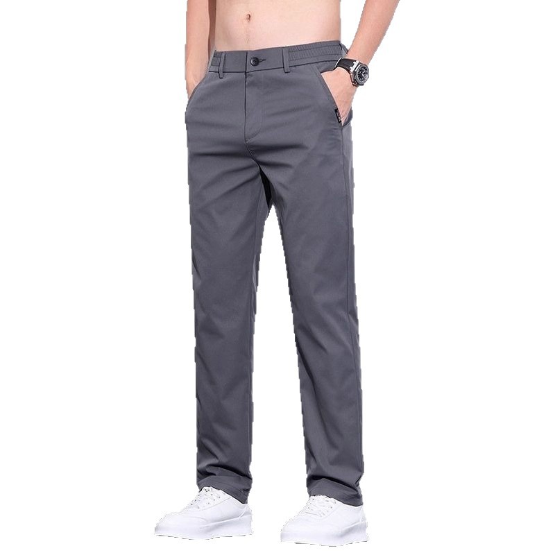 Men's Straight Leg Casual Pants Spring Autumn Light Business Trousers Solid Color Polyester