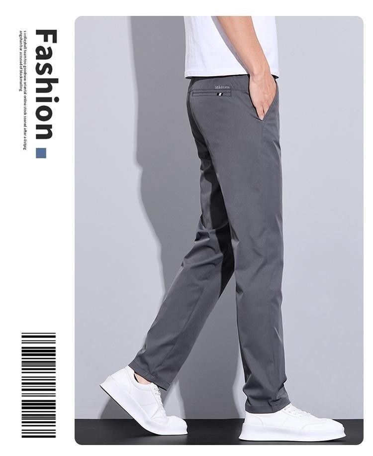 Men's Straight Leg Casual Pants Spring Autumn Light Business Trousers Solid Color Polyester