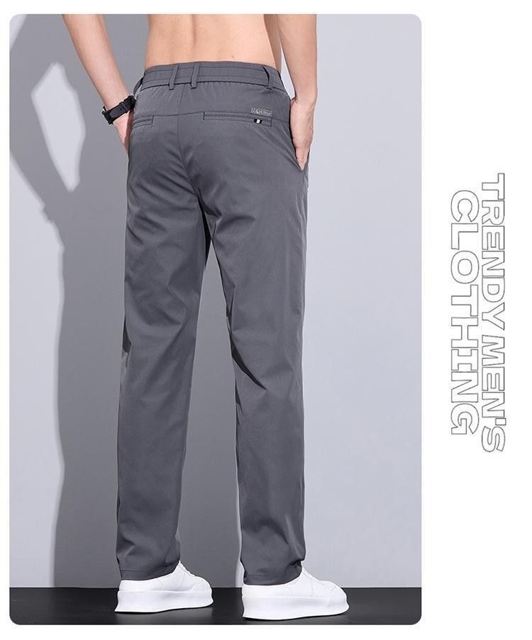Men's Straight Leg Casual Pants Spring Autumn Light Business Trousers Solid Color Polyester