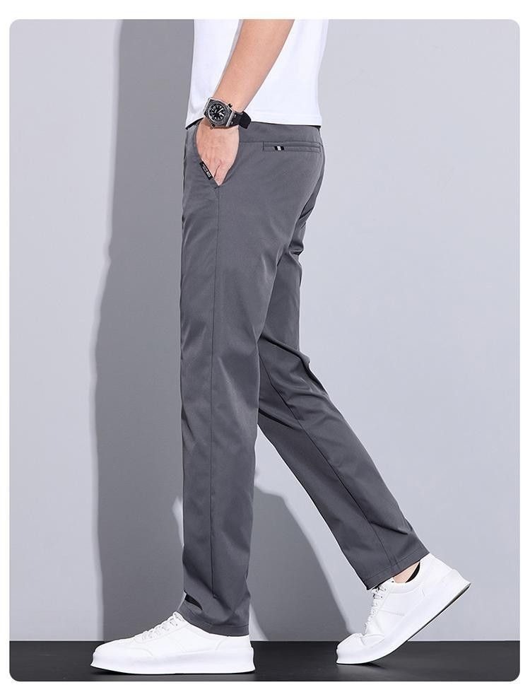 Men's Straight Leg Casual Pants Spring Autumn Light Business Trousers Solid Color Polyester