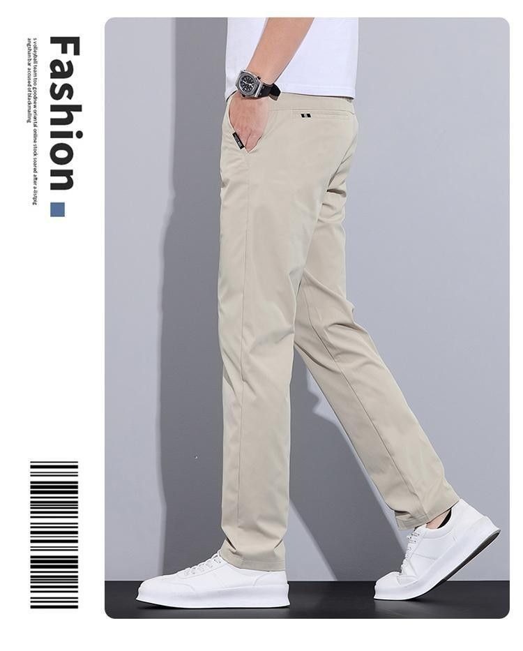 Men's Straight Leg Casual Pants Spring Autumn Light Business Trousers Solid Color Polyester