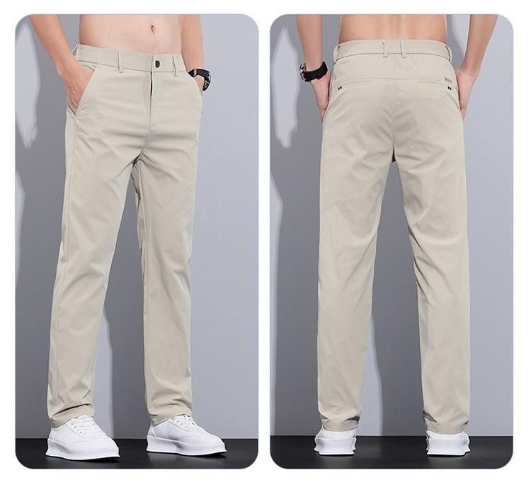 Men's Straight Leg Casual Pants Spring Autumn Light Business Trousers Solid Color Polyester