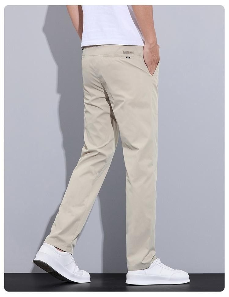 Men's Straight Leg Casual Pants Spring Autumn Light Business Trousers Solid Color Polyester