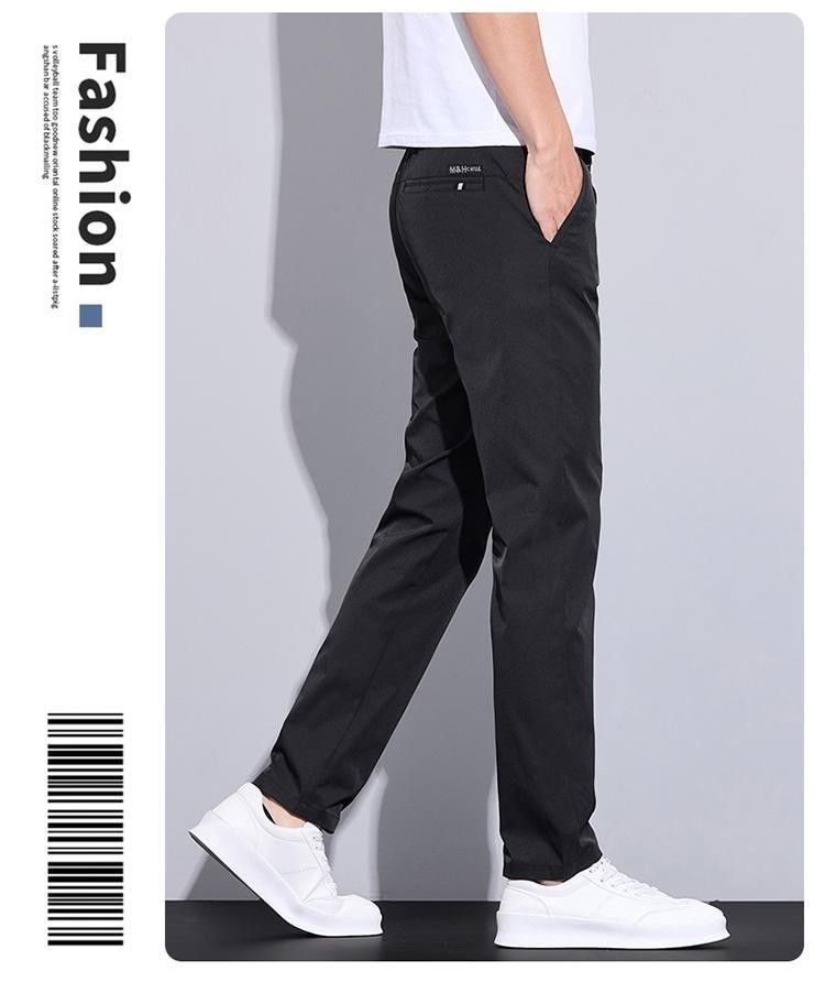 Men's Straight Leg Casual Pants Spring Autumn Light Business Trousers Solid Color Polyester