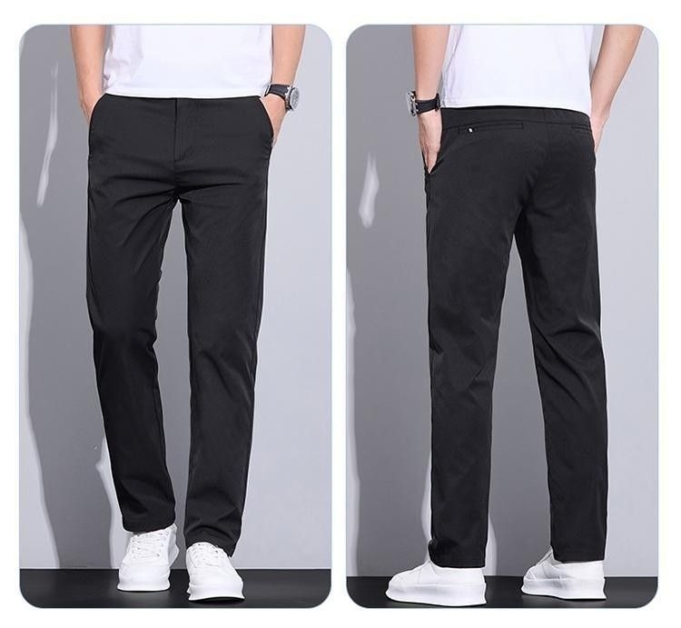 Men's Straight Leg Casual Pants Spring Autumn Light Business Trousers Solid Color Polyester