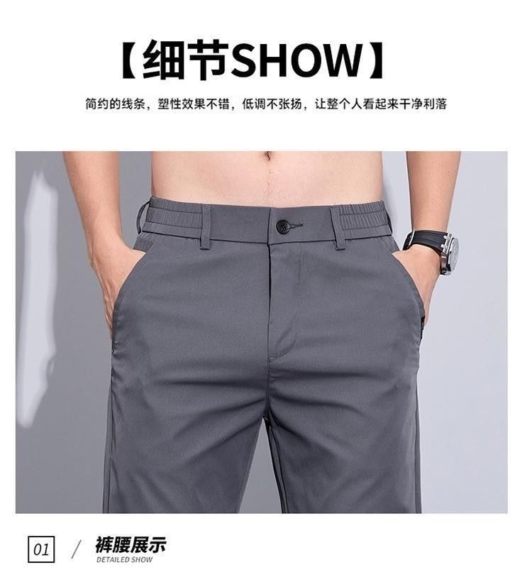 Men's Straight Leg Casual Pants Spring Autumn Light Business Trousers Solid Color Polyester