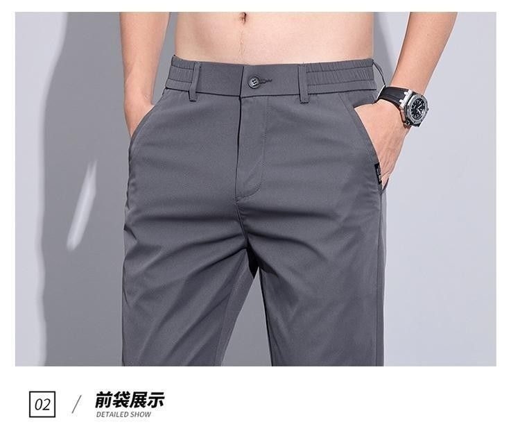 Men's Straight Leg Casual Pants Spring Autumn Light Business Trousers Solid Color Polyester
