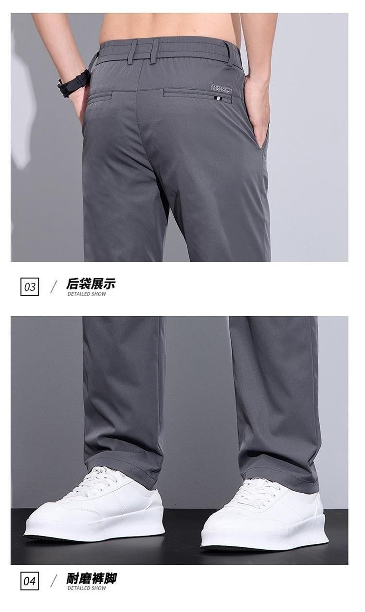 Men's Straight Leg Casual Pants Spring Autumn Light Business Trousers Solid Color Polyester