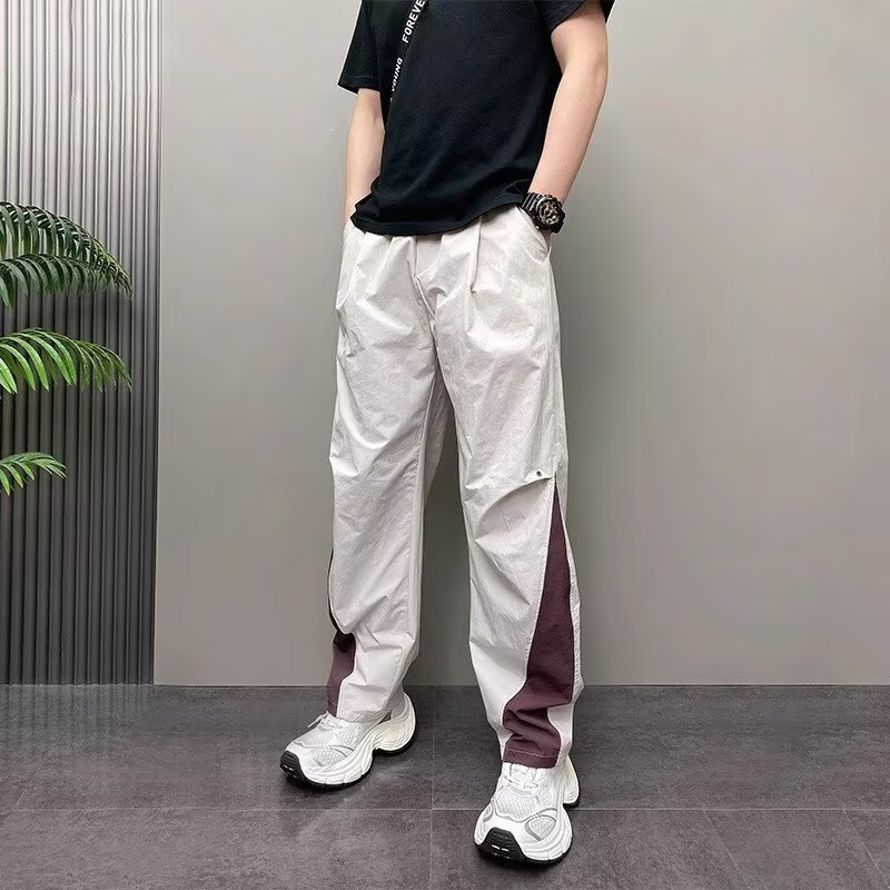 Men's Lightweight Quick-Dry Cargo Pants Summer Outdoor Loose Straight Polyester Casual Trousers