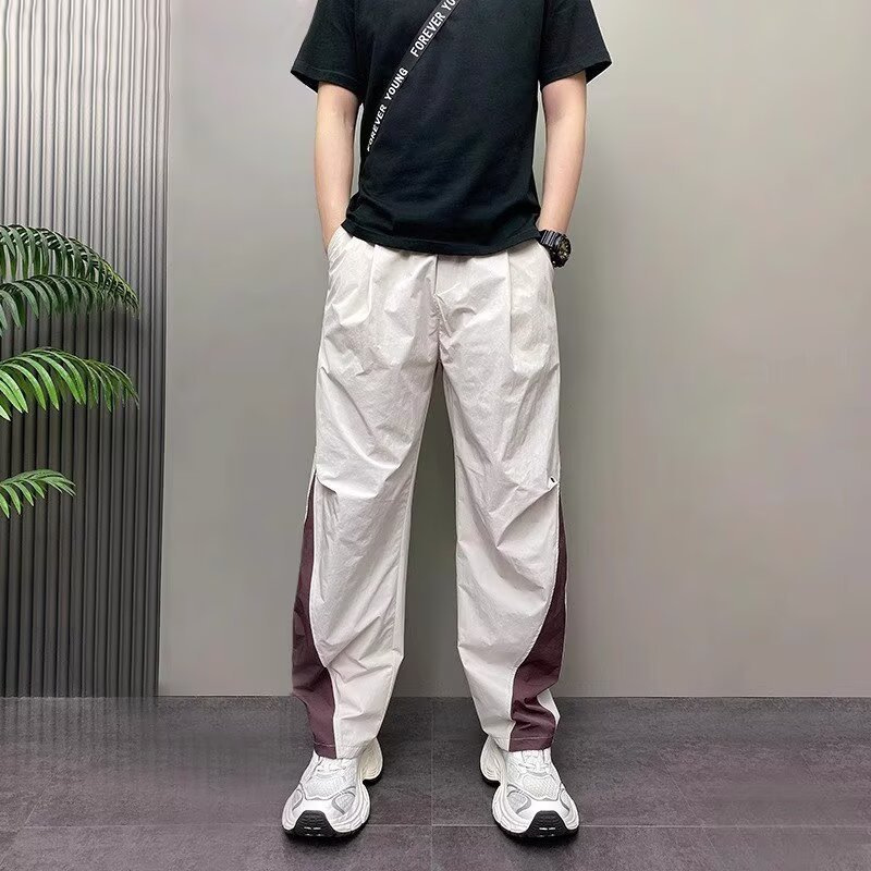 Men's Lightweight Quick-Dry Cargo Pants Summer Outdoor Loose Straight Polyester Casual Trousers
