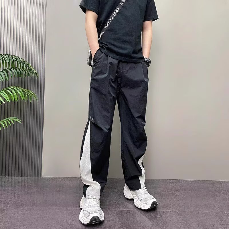 Men's Lightweight Quick-Dry Cargo Pants Summer Outdoor Loose Straight Polyester Casual Trousers