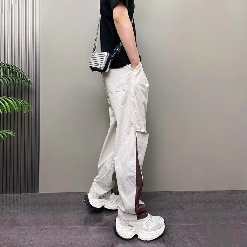 Men's Lightweight Quick-Dry Cargo Pants Summer Outdoor Loose Straight Polyester Casual Trousers