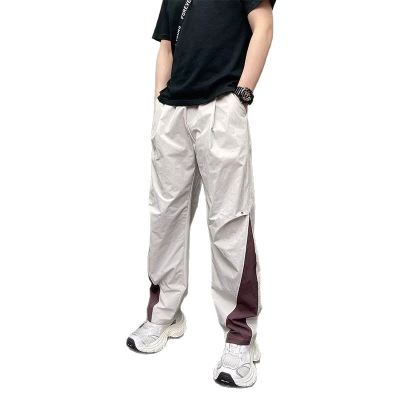 Men's Lightweight Quick-Dry Cargo Pants Summer Outdoor Loose Straight Polyester Casual Trousers