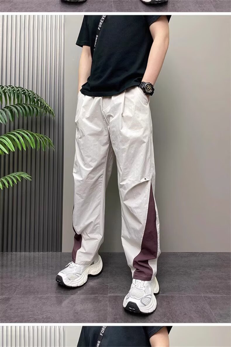 Men's Lightweight Quick-Dry Cargo Pants Summer Outdoor Loose Straight Polyester Casual Trousers