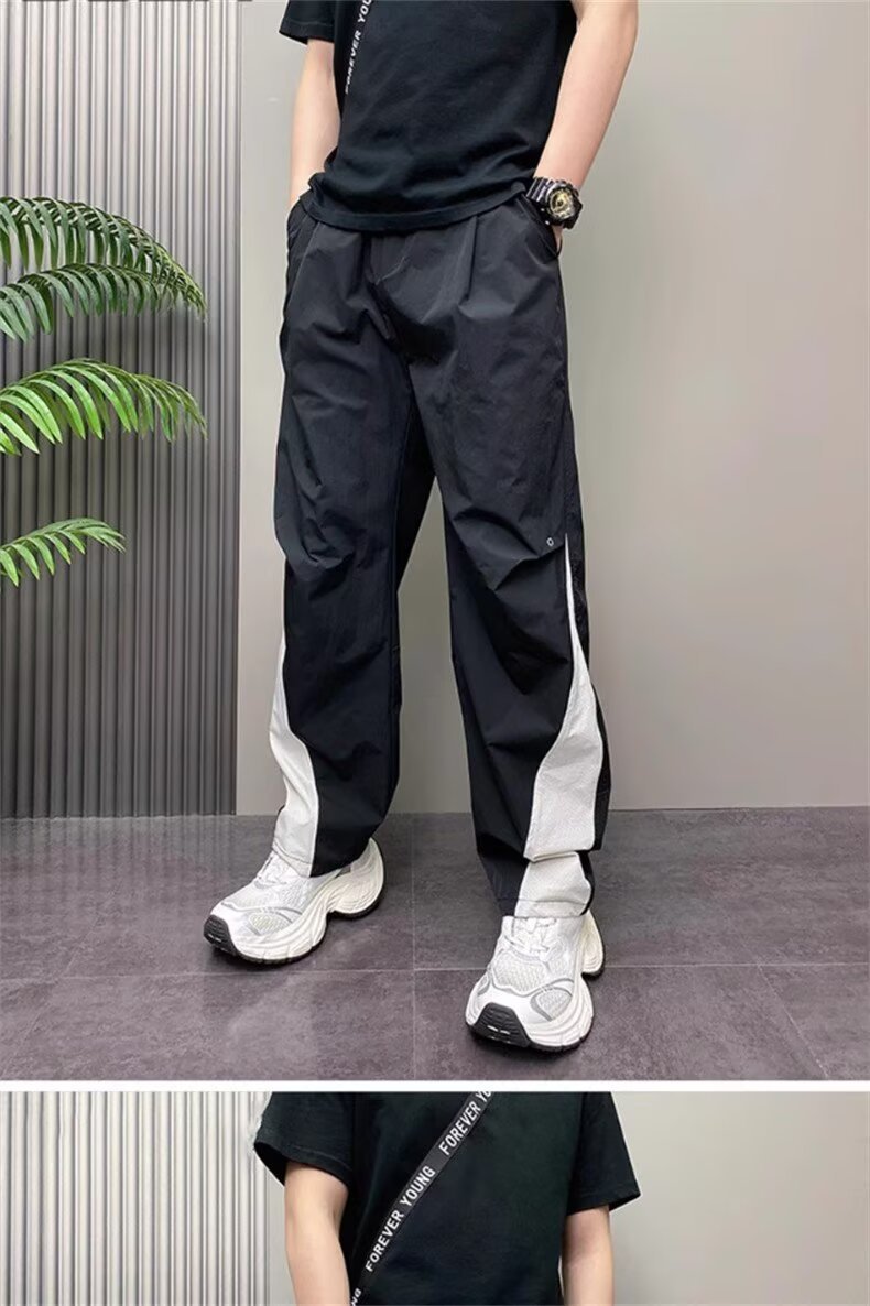 Men's Lightweight Quick-Dry Cargo Pants Summer Outdoor Loose Straight Polyester Casual Trousers