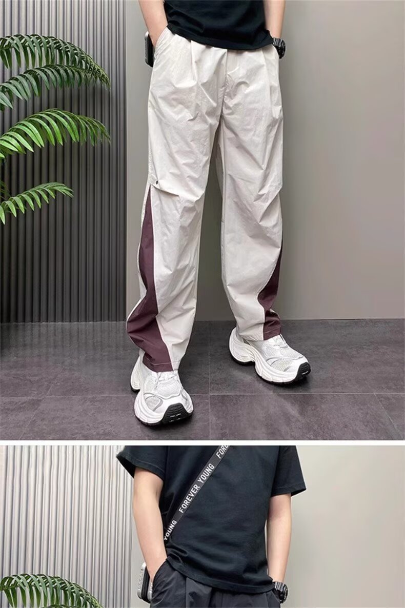 Men's Lightweight Quick-Dry Cargo Pants Summer Outdoor Loose Straight Polyester Casual Trousers