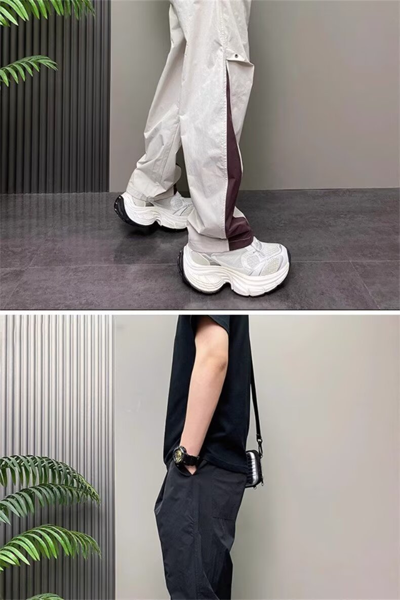 Men's Lightweight Quick-Dry Cargo Pants Summer Outdoor Loose Straight Polyester Casual Trousers
