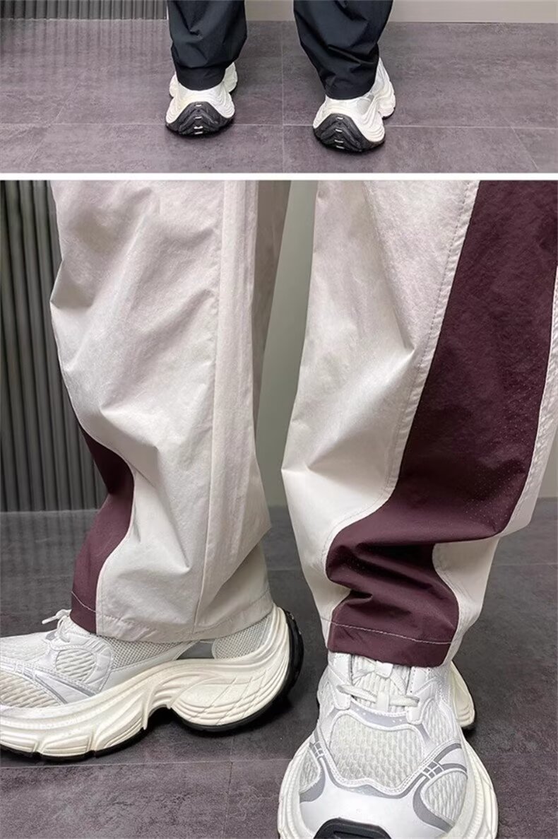 Men's Lightweight Quick-Dry Cargo Pants Summer Outdoor Loose Straight Polyester Casual Trousers
