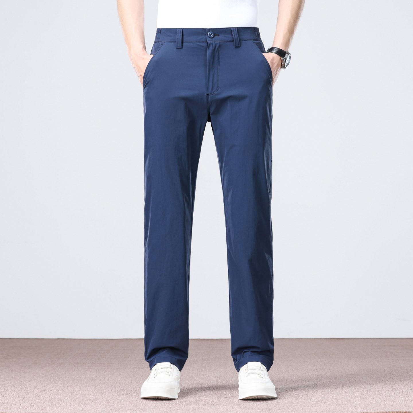 Men's Business Casual Pants Straight Leg Loose Fit High Stretch Ice Silk Wrinkle Resistant Summer Trousers