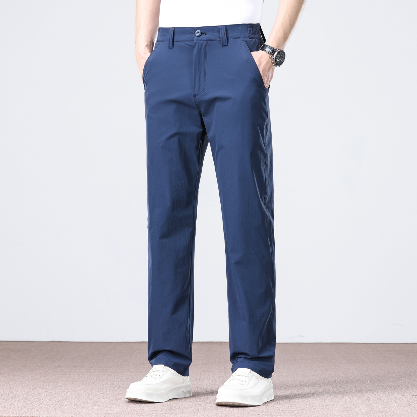 Men's Business Casual Pants Straight Leg Loose Fit High Stretch Ice Silk Wrinkle Resistant Summer Trousers