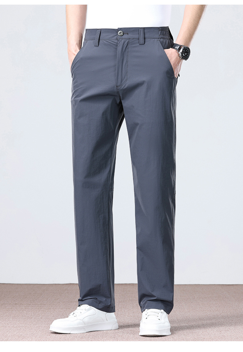 Men's Business Casual Pants Straight Leg Loose Fit High Stretch Ice Silk Wrinkle Resistant Summer Trousers